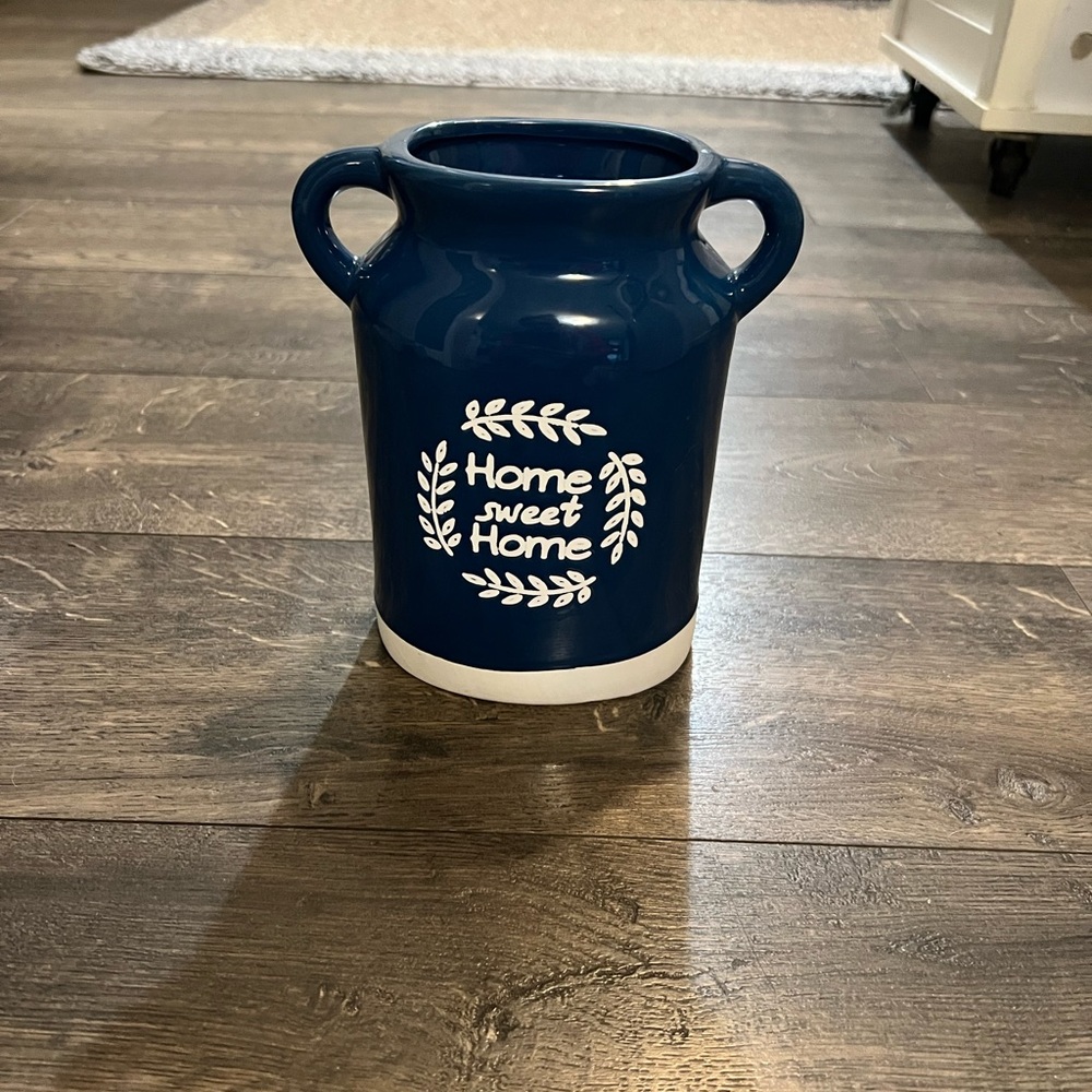 Navy Blue Vase with Handles "Home Sweet Home" NEW‎